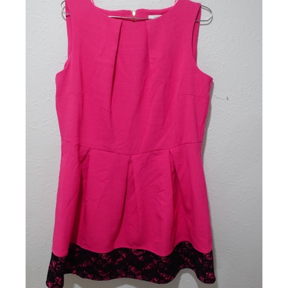 Closet London - Pink Fit & Flare Dress Black Lace Hem Sleeveless - Sz. 16